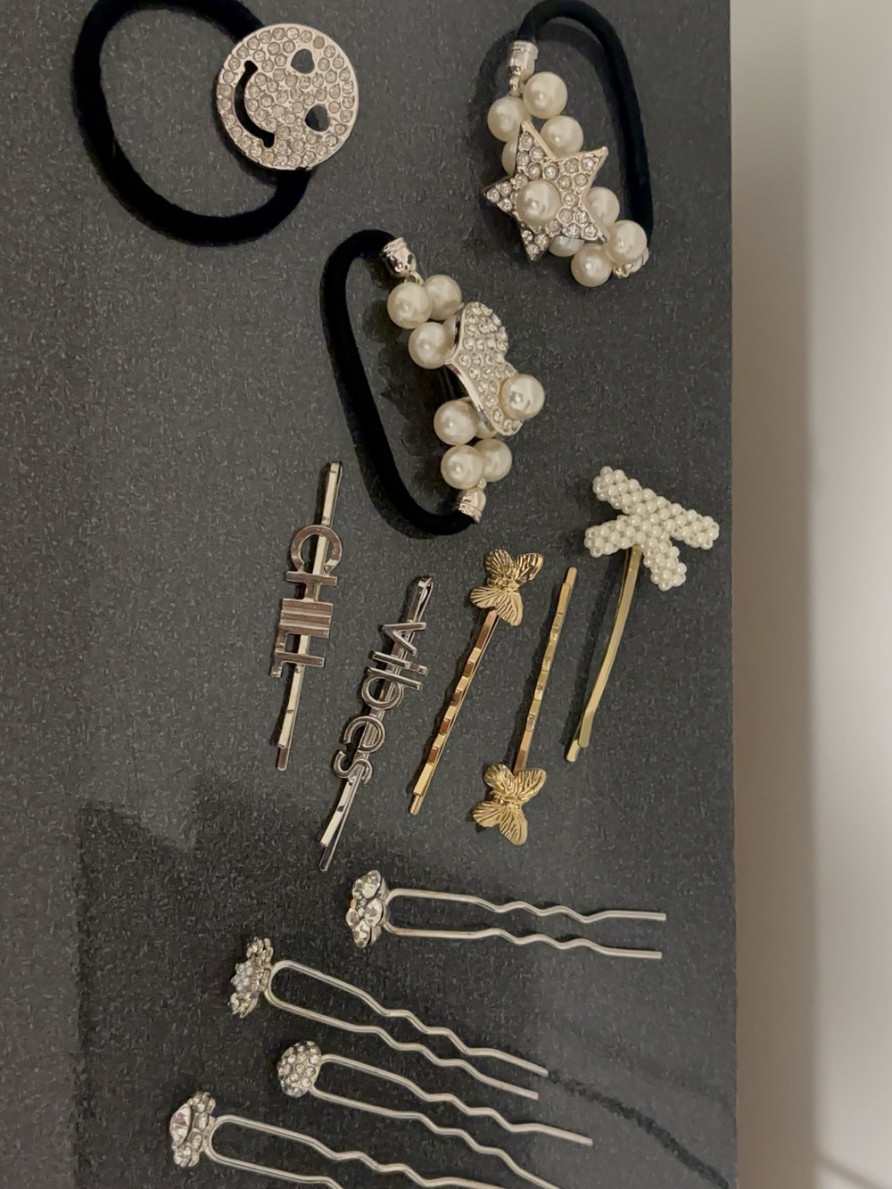 Silver and Pearl Hair Clip Set - Letters & Star Accent
